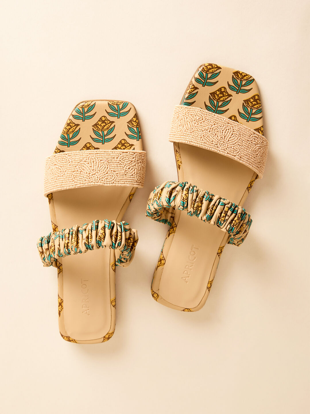 Image of Floral Print Beaded Leather Sandals