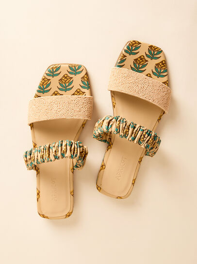 Floral Print Beaded Leather Sandals