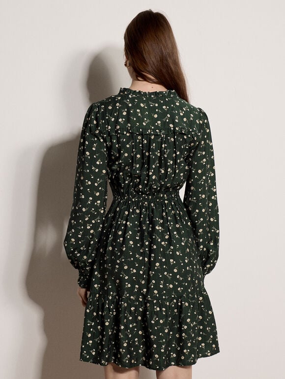 Ditsy Floral Mini Skater Dress, Green, large
