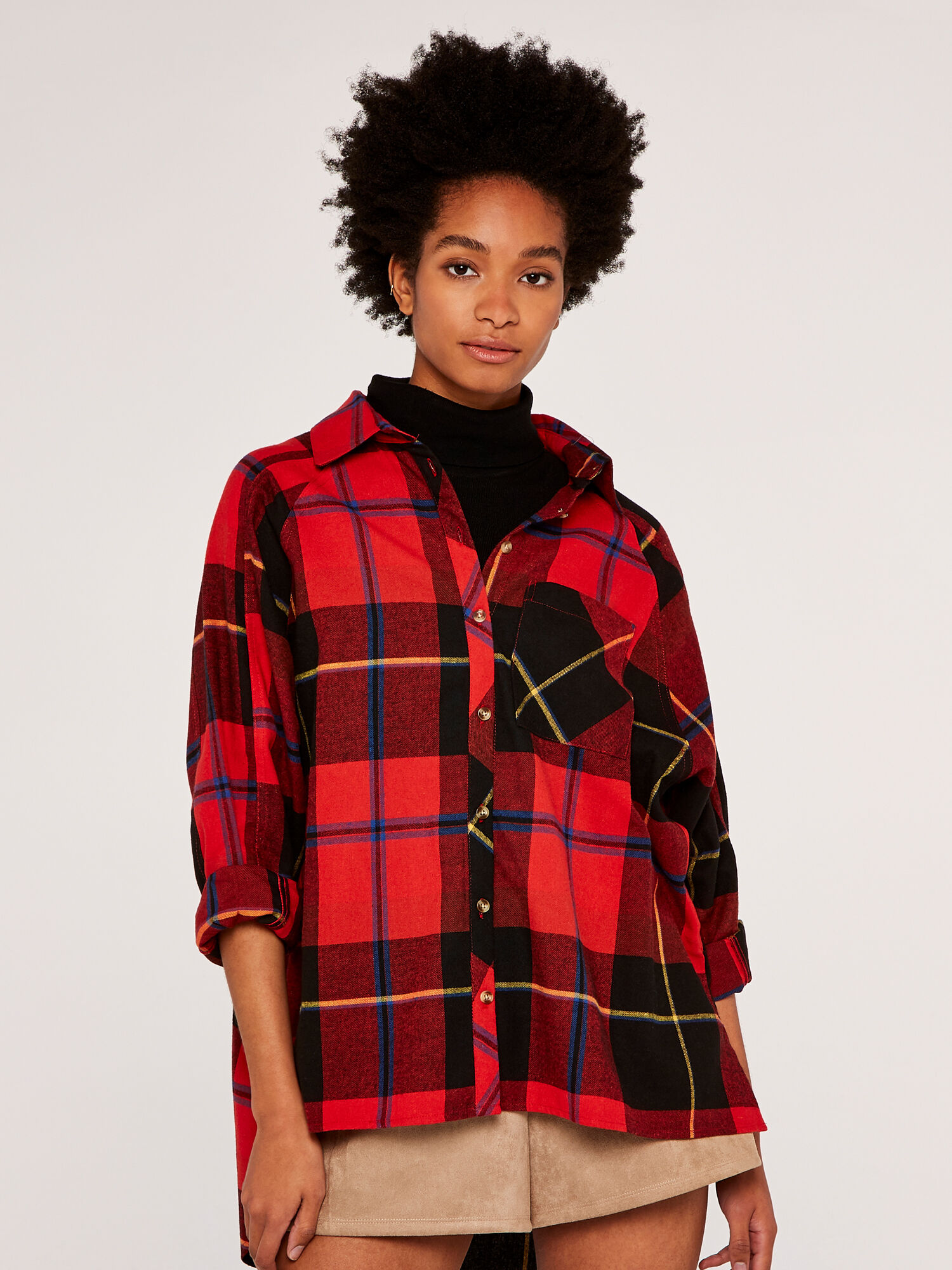 Oversized Plaid Shirt Apricot Clothing