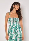 Tropical Leaf Satin Maxi Dress, Stone, large