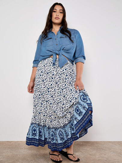 Sarasa Floral Tiered Maxi Skirt