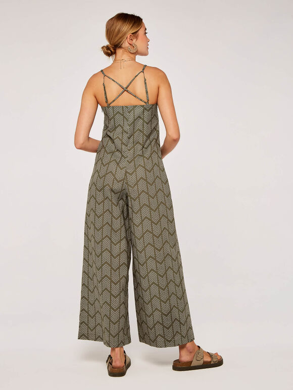 Geo Wide Leg Jumpsuit, Khaki, large