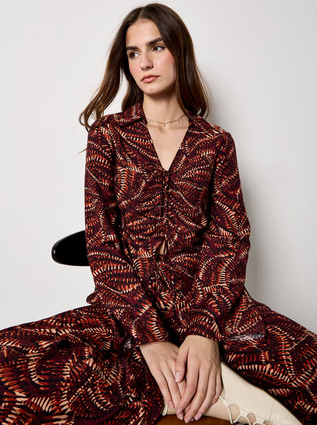Abstract Print Ruched Front Blouse