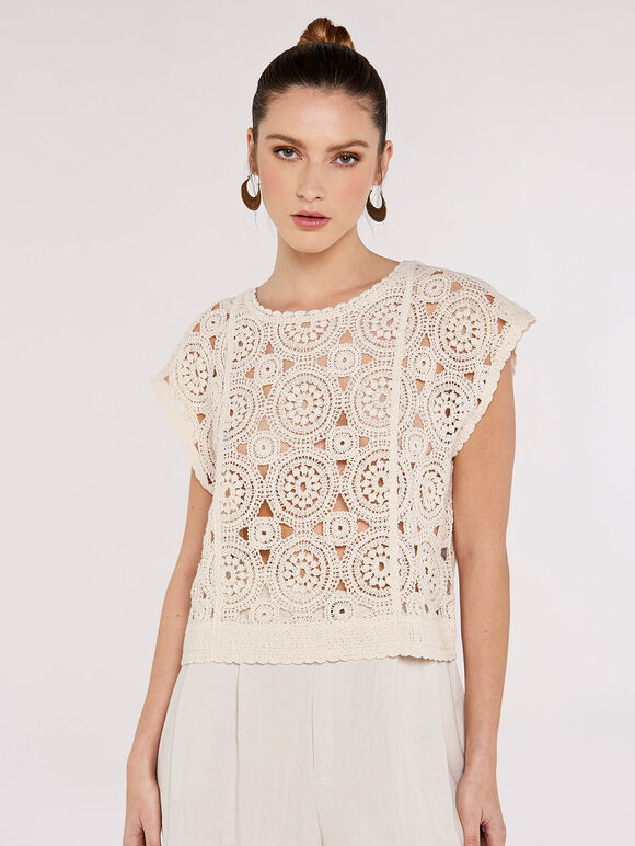 Batwing Crochet Top, Stone, large