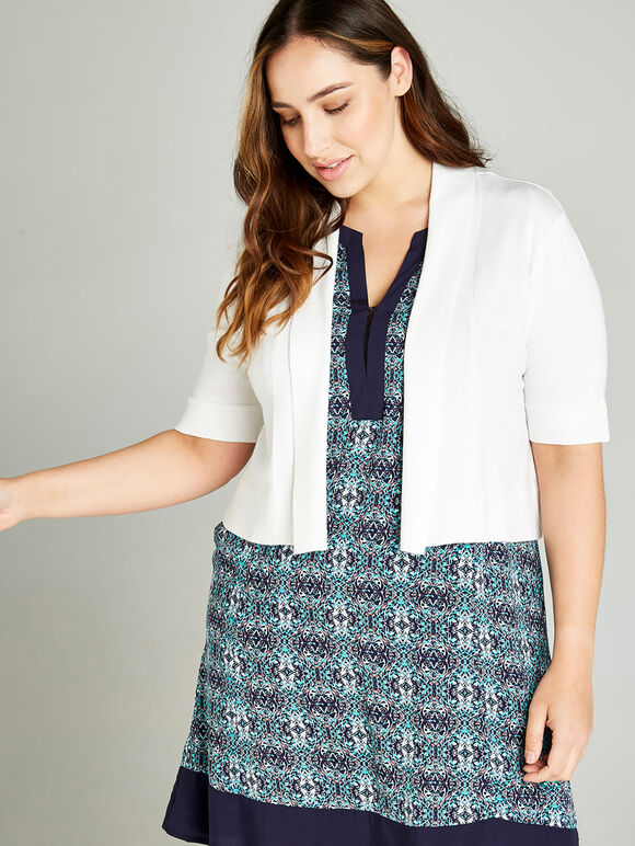 Button Sleeve Detail Knit Shrug +, Cream, large