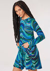 Swirl Jersey Knit Swing Mini Dress, Green, large
