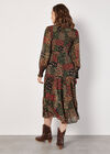 Patchwork Chiffon Midi Dress, Green, large