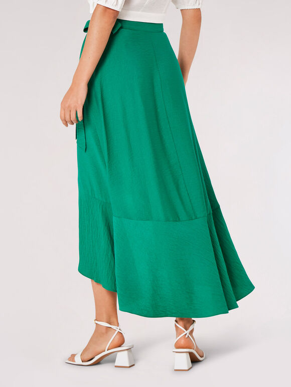 Ruffle Wrap Maxi Skirt, Green, large