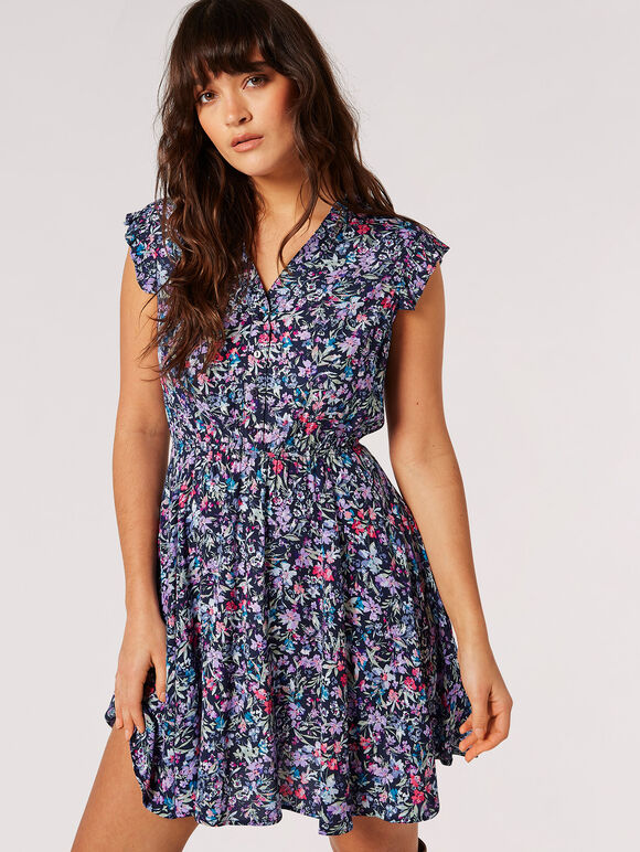 Garden Floral Mini Dress, Navy, large