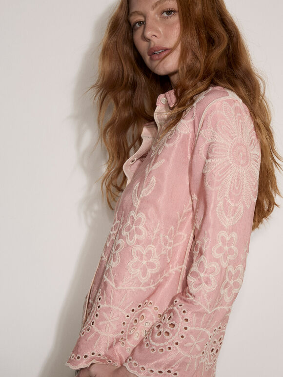 Floral Embroidered Blouse, Pink, large