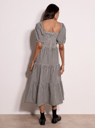 Cotton Gingham Milkmaid Midaxi Dress