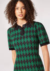 Knitted Argyle Mini Dress, Green, large