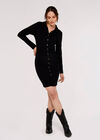Ruched Mini Shirt Dress, Black, large
