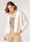 Fisherman Knit Cropped Cardigan, White, large