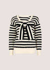 Waffle Knit Stripe Bow Back Jumper, Black, large