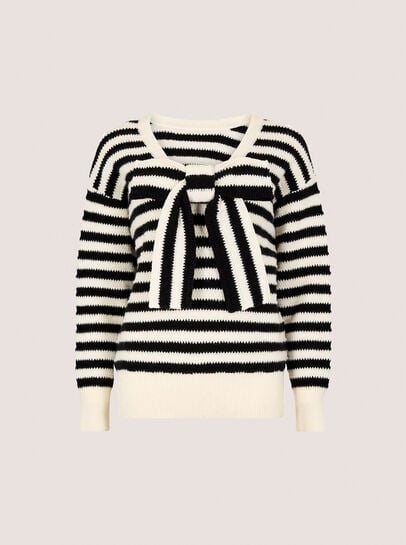 Waffle Knit Stripe Bow Back Jumper
