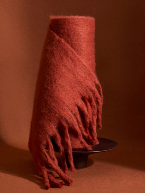 Soft Boucle Knit Scarf, Rust, large