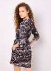 Abstract Brushstroke Shirt Mini Dress, Dark Grey - Charcoal, large