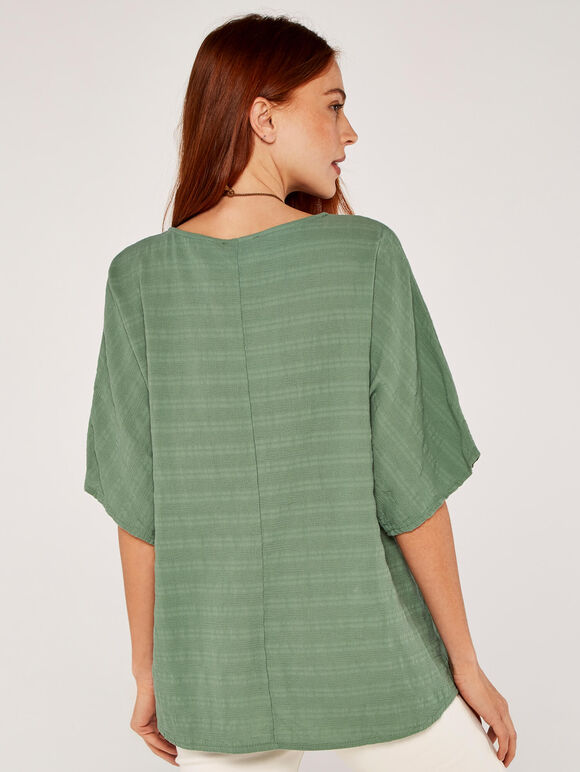 Textured Oversized Necklace Top, Green, large