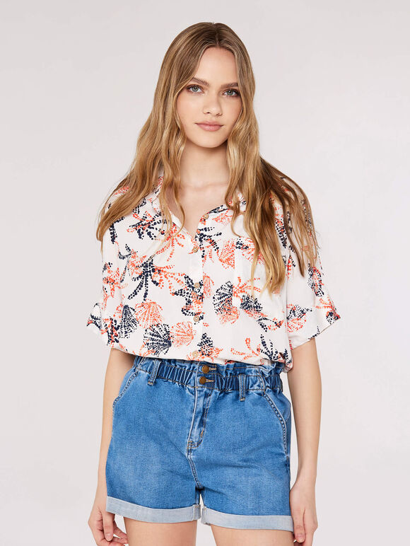 Seashell Resort Shirt, White, large