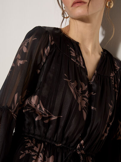 Metallic Shimmer Floral Silhouette Midi Dress