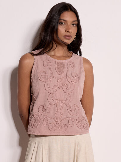 Embroidered Cotton Shell Top