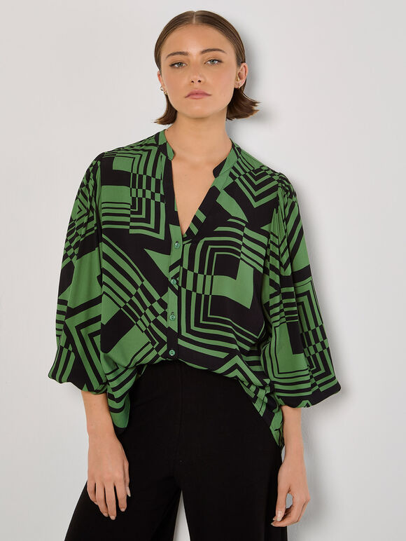 Geo Squares Shirt, Green, large