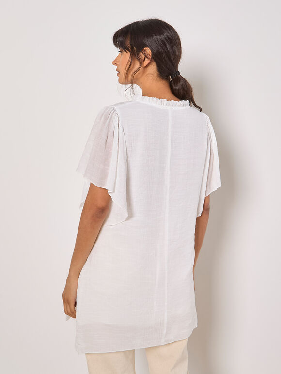 Ruffle Tiered Tunic Top, White, large