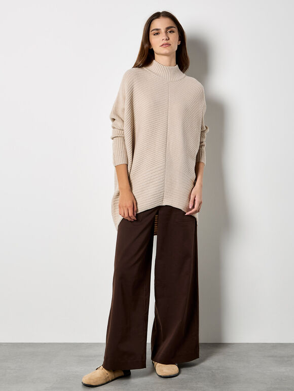 Chevron Knit Oversized Jumper, Stone, large