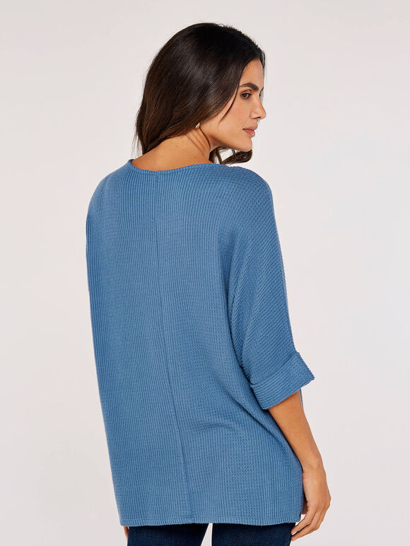 Waffle Knit Top, Blue, large
