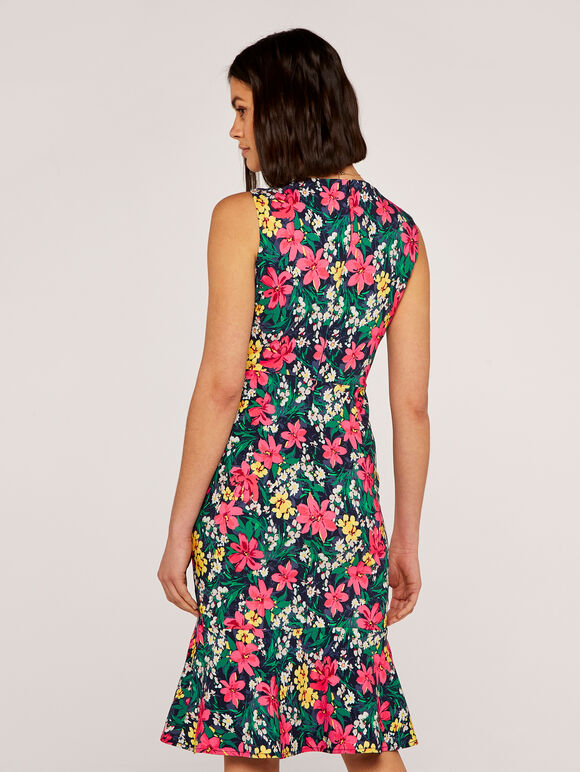 Tropical Floral Midi Dress, Navy, large