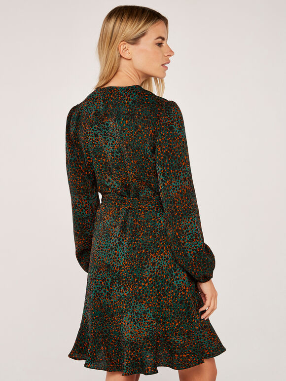 Camouflage Animal Dot Long Sleeve Wrap Dress, Green, large