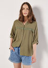 Lace Detail Cotton Blouse, Khaki, large