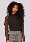 Mesh Sleeve Mock Neck Top, Black, large
