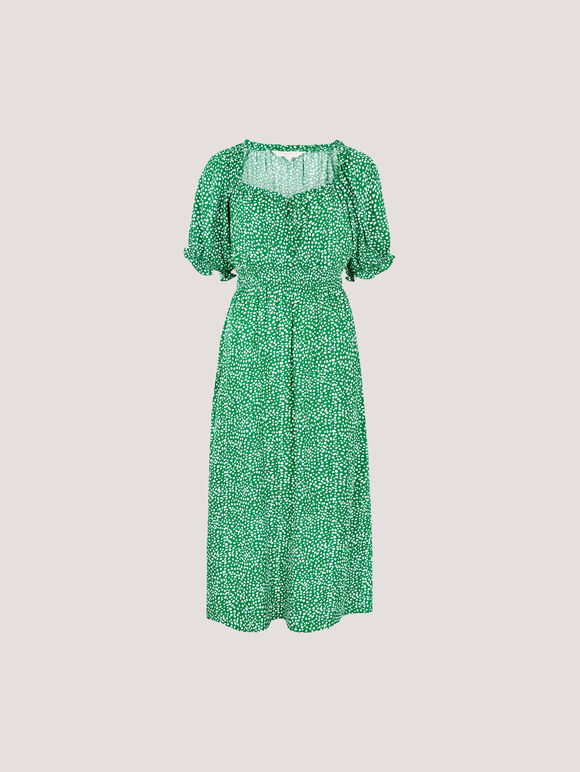 Spot Print Milkmaid Midi Dress, Green, large