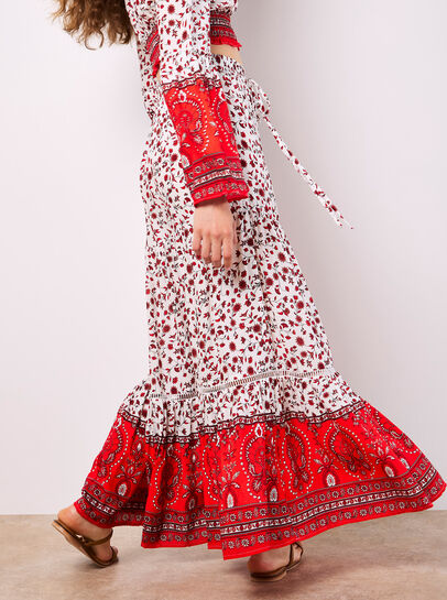 Sarasa Floral Tiered Maxi Skirt
