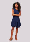 Ruffle Shoulder Self Tie Dress, Navy, large