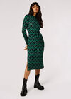 Geometric Leaves Knit Midi Dress, Green, large