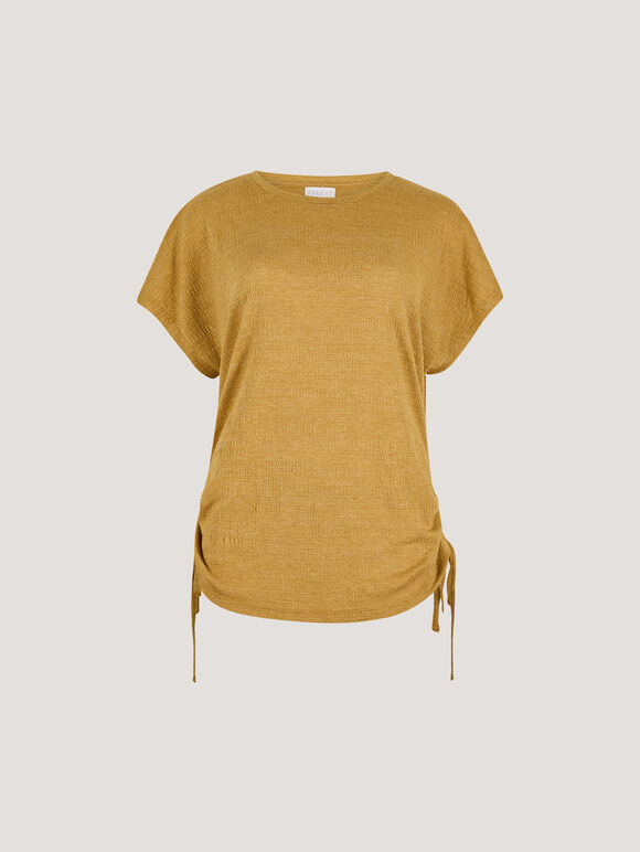 Textured Jersey Side Ruched T-Shirt, Mustard, large