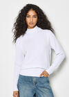 Mock Neck Ribbed Knit Jumper, White, large