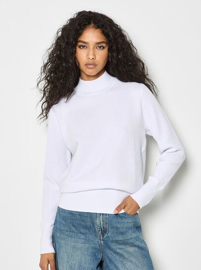 Mock Neck Ribbed Knit Jumper