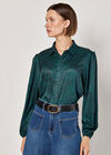 Animal Print Self Stripe Satin Shirt, Green, large