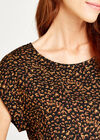 Black Animal Print Turn Up Sleeve Top, Black, large
