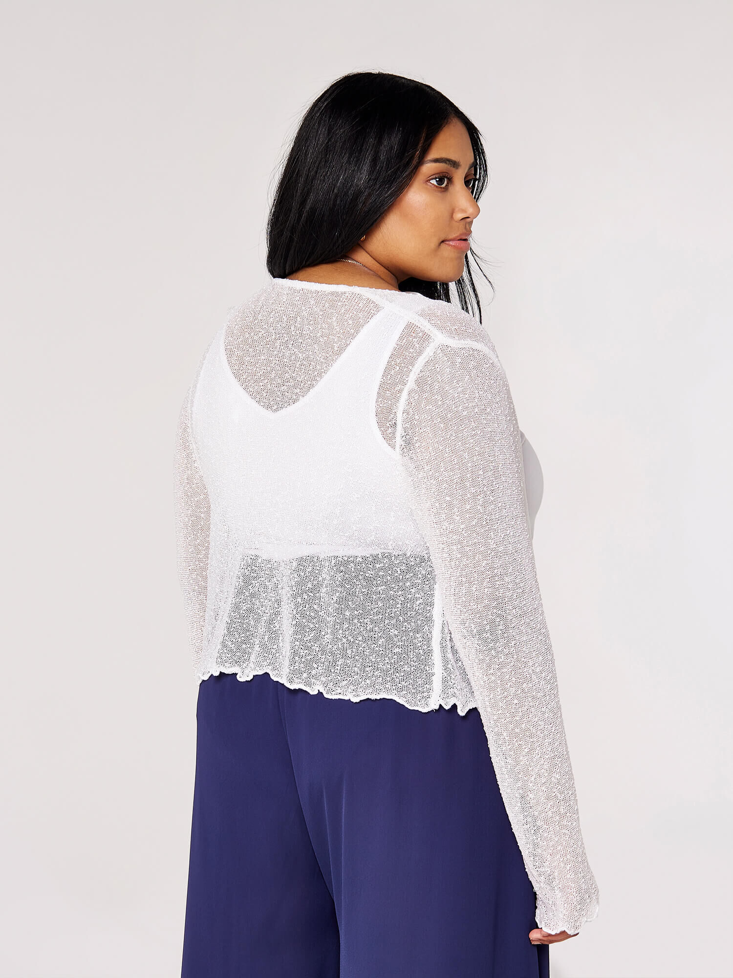 Curve Lightweight Sheer Knitted Shrug Apricot Clothing