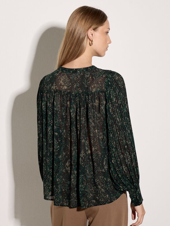 Snakeskin Chiffon Blouse, Green, large