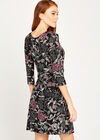 Etched Floral Print Jersey Dress, Black, large