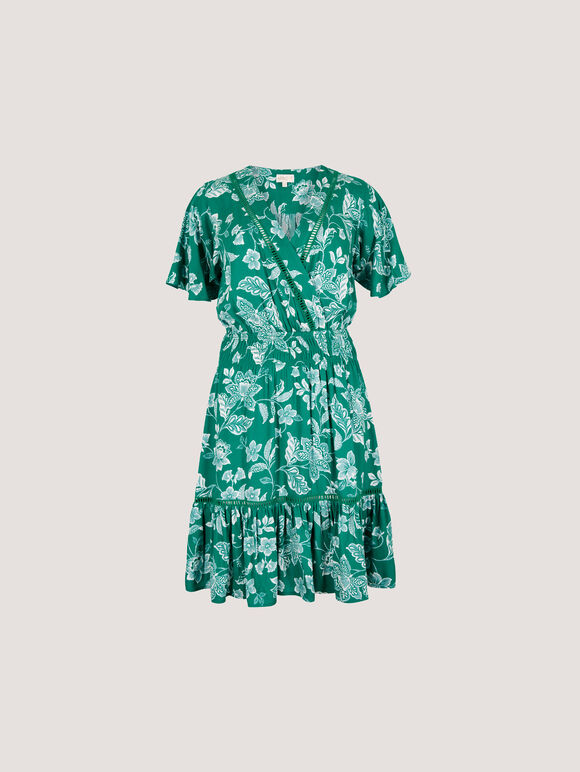 Sarasa Floral Wrap Mini Dress, Green, large