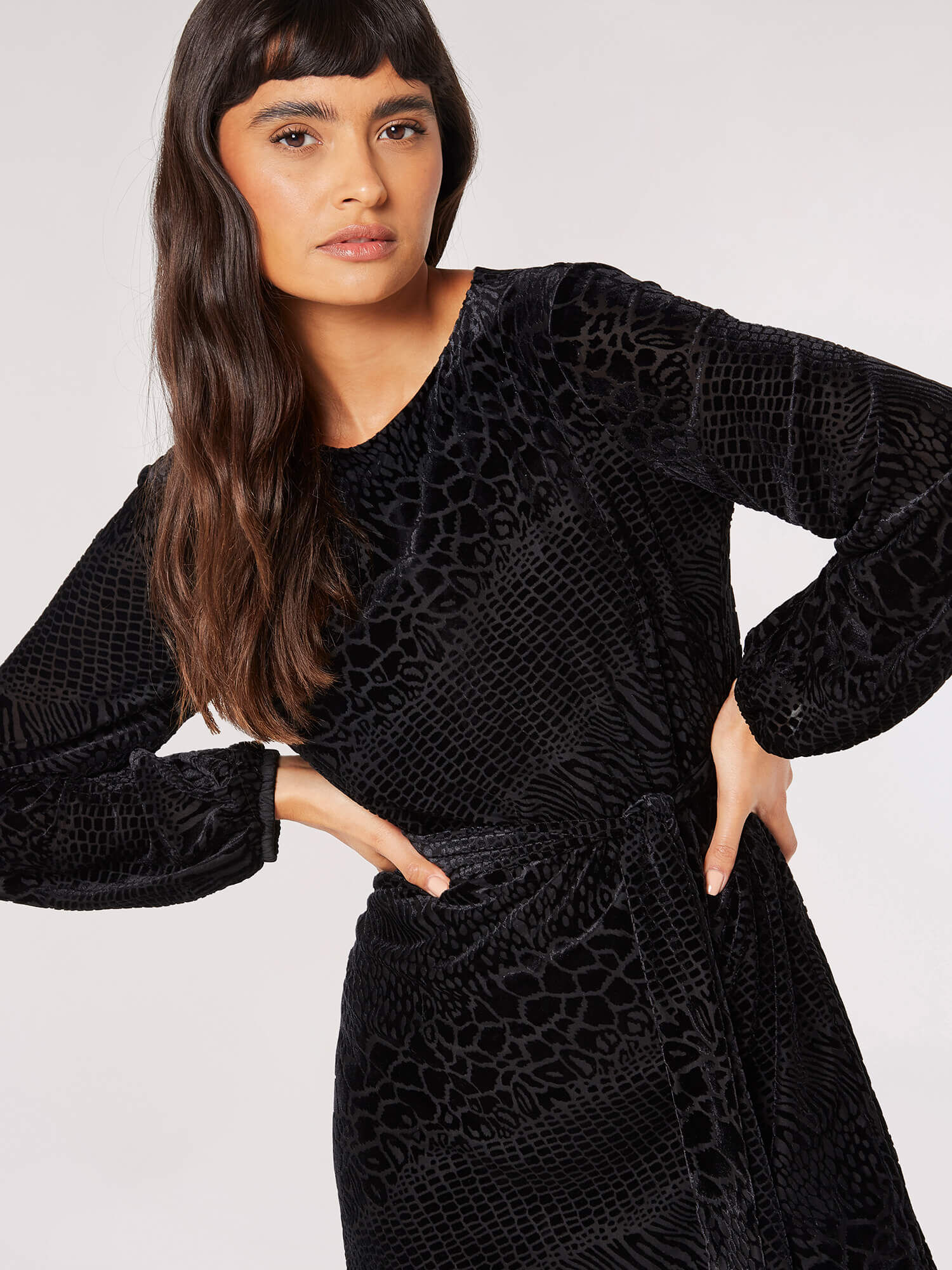 Animal Velvet Burnout Mini Dress Apricot Clothing