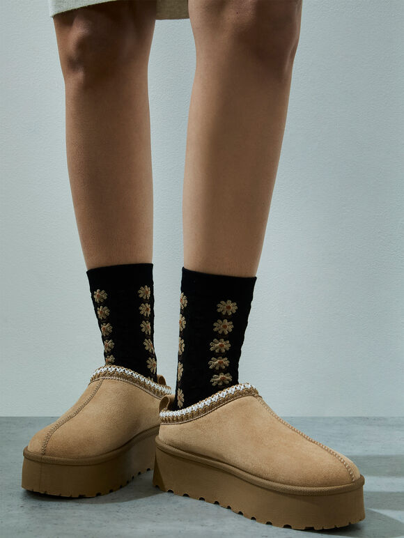 Cosy Slip On Platform Boots, Stone, large